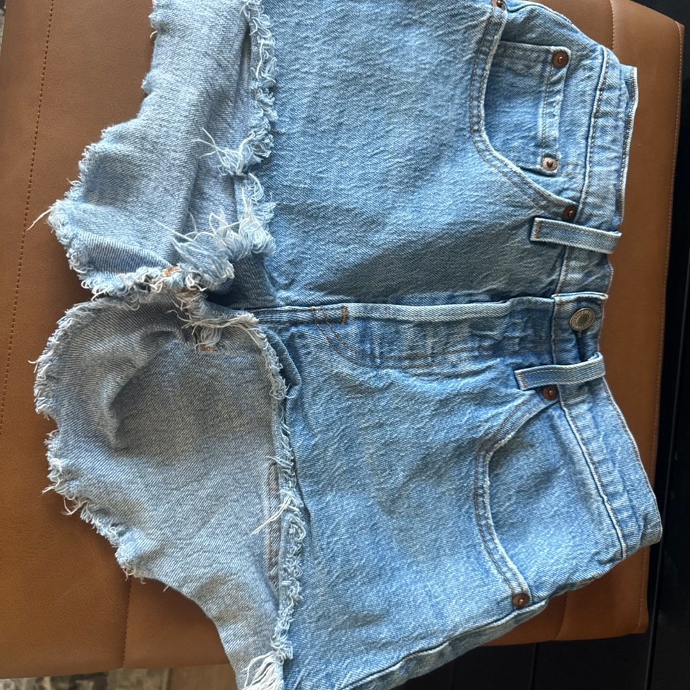 Levi's Light Blue Frayed Jean Shorts